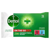 Dettol On the Go 2in1 Hand and Surface Antibacterial Wipes , 15 Wipes (Case of 9)  Adomoo